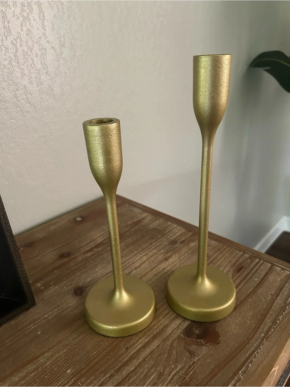 Gold Metallic Metal  Taper Candle Holders - Set of 2